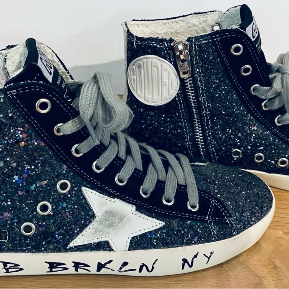 Golden Goose Black Glitter High-Tops with White Star